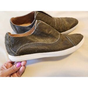 All Black Anthro Pony Hair Slip On Sneakers Olive Green Shoes size 7 sneaker